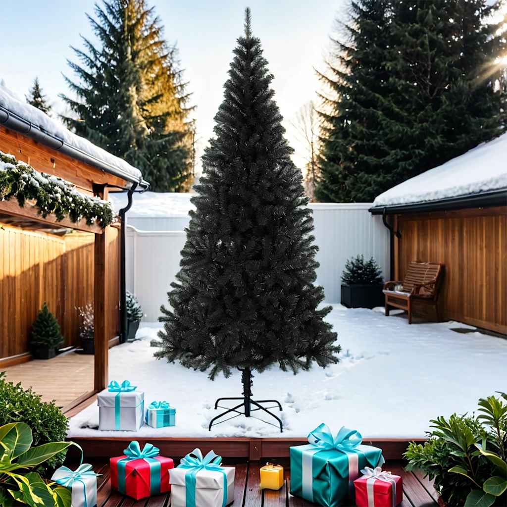 kunstigt juletræ med juletræsfod 210 cm PVC sort