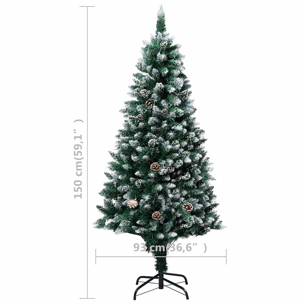 kunstigt juletræ med grankogler og hvidt sne 150 cm