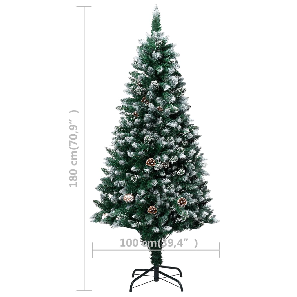 kunstigt juletræ med grankogler og hvidt sne 180 cm