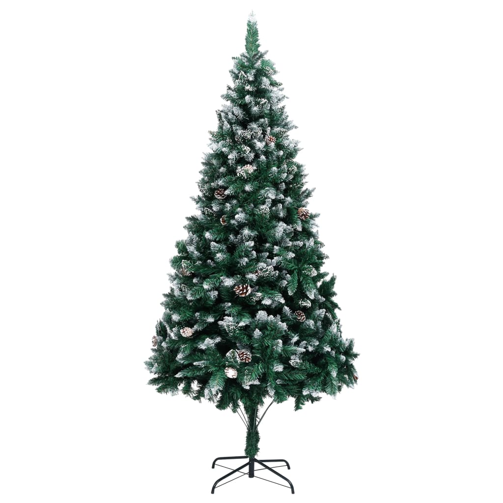 kunstigt juletræ med grankogler og hvid sne 210 cm