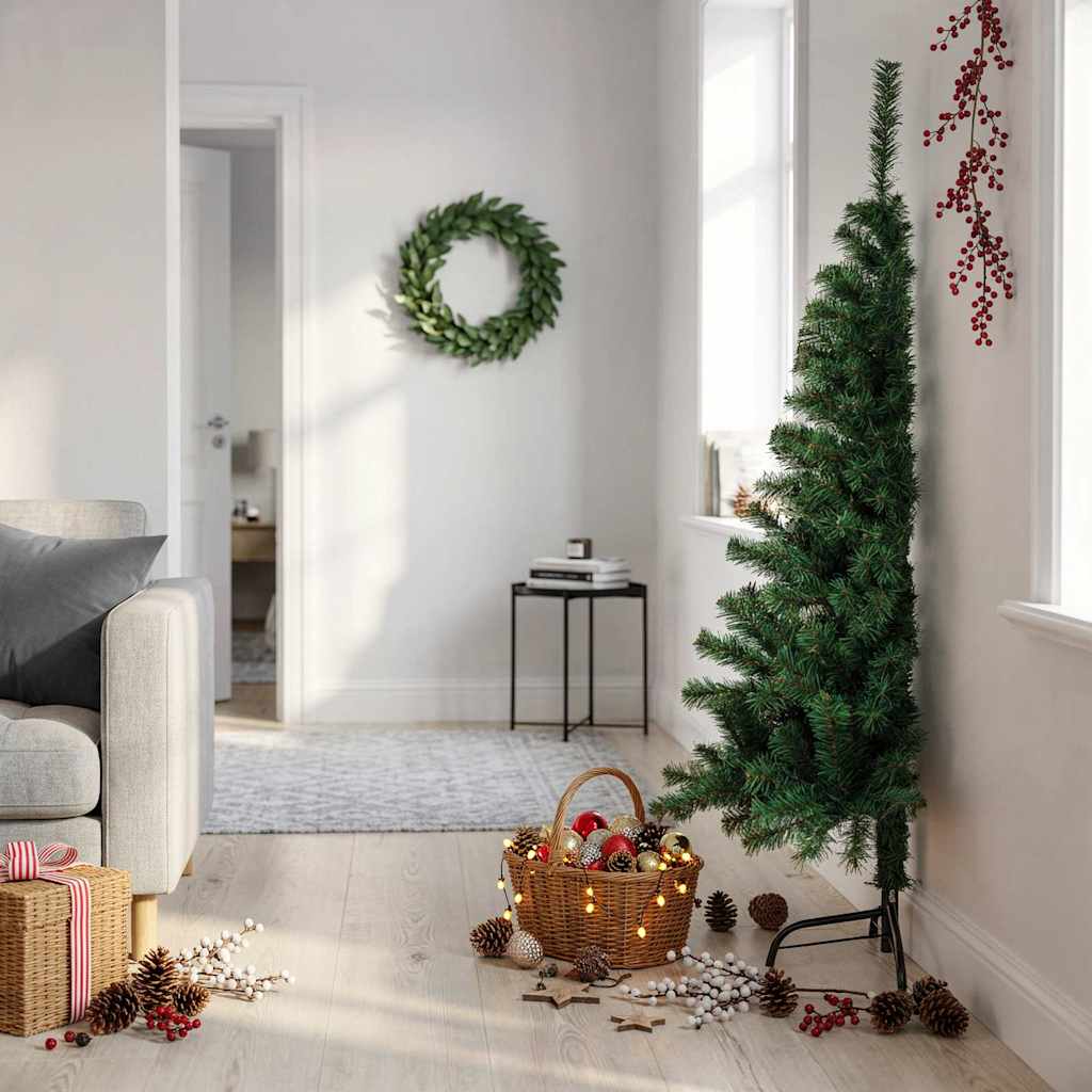 kunstigt halvt juletræ med juletræsfod 150 cm PVC grøn