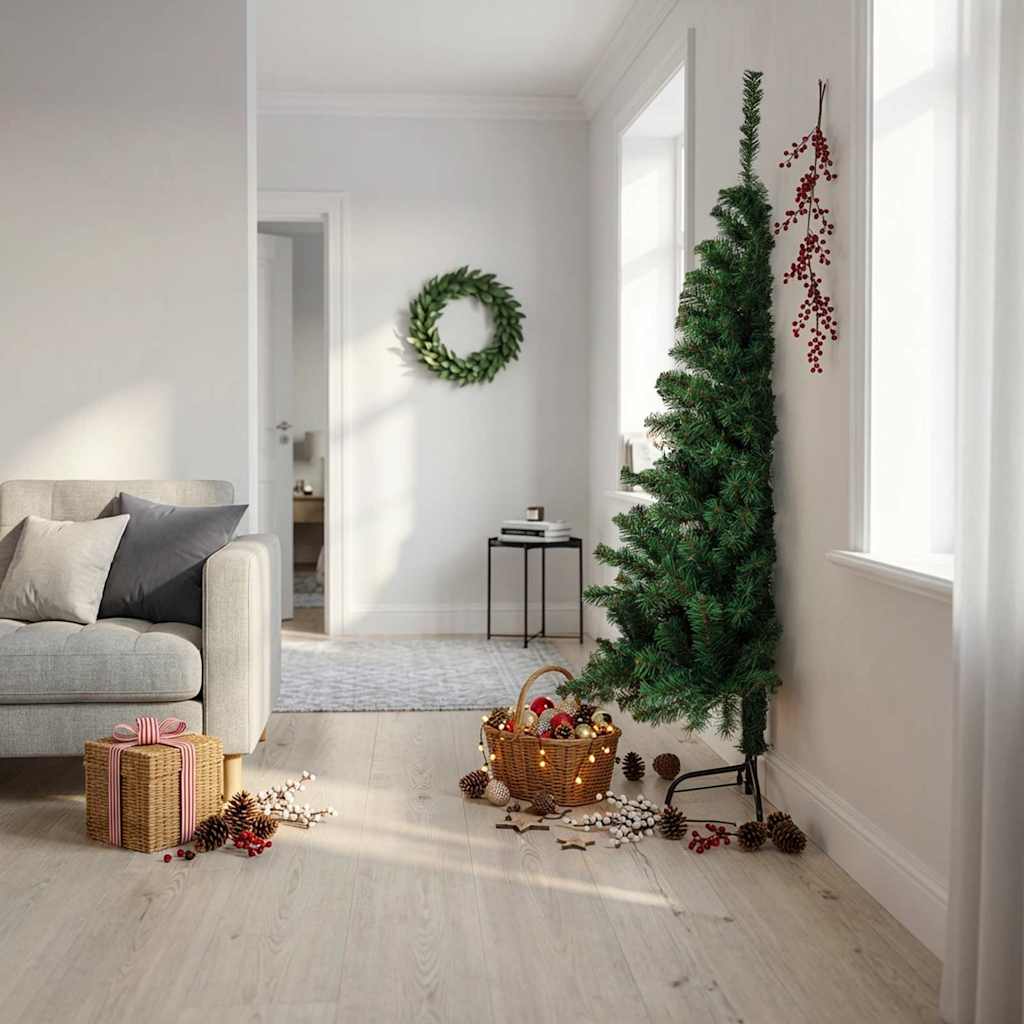 kunstigt halvt juletræ med juletræsfod 180 cm PVC grøn