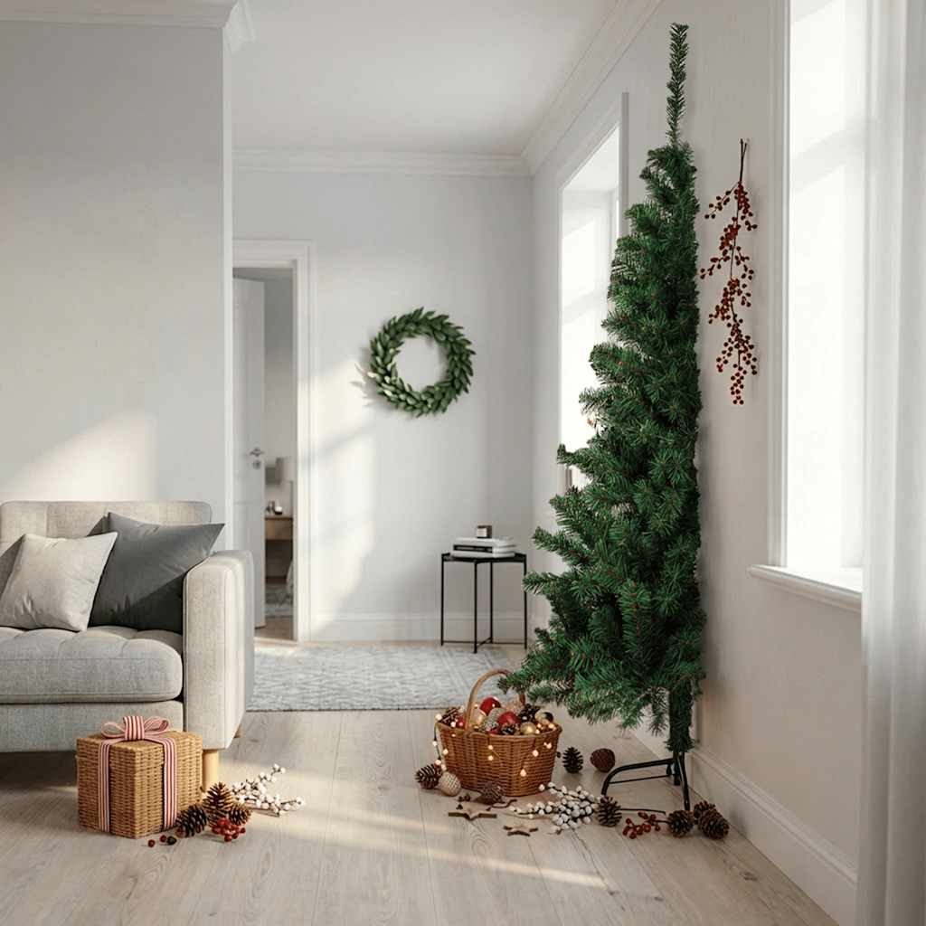 kunstigt halvt juletræ med juletræsfod 210 cm PVC grøn