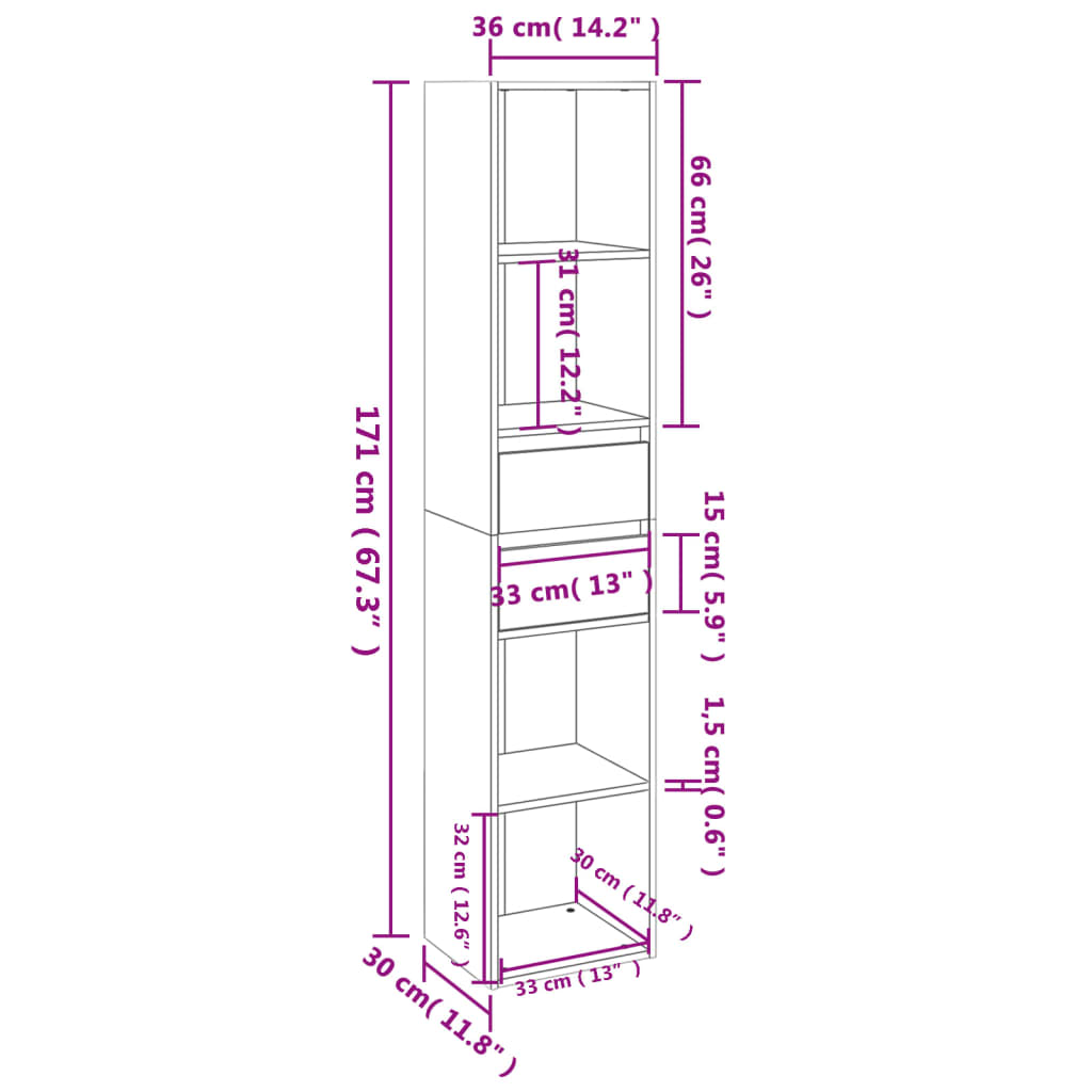 bogreol 36x30x171 cm konstrueret træ sonoma-eg