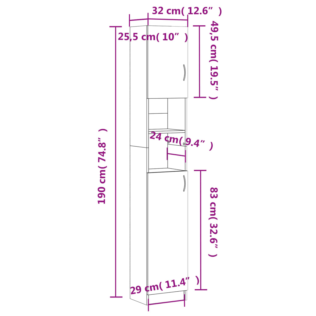 badeværelsesskab 32x25,5x190 cm konstrueret træ betongrå