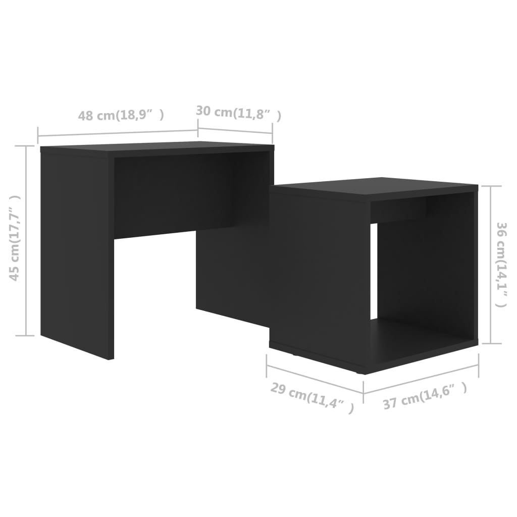 sofabordssæt 48x30x45 cm konstrueret træ sort