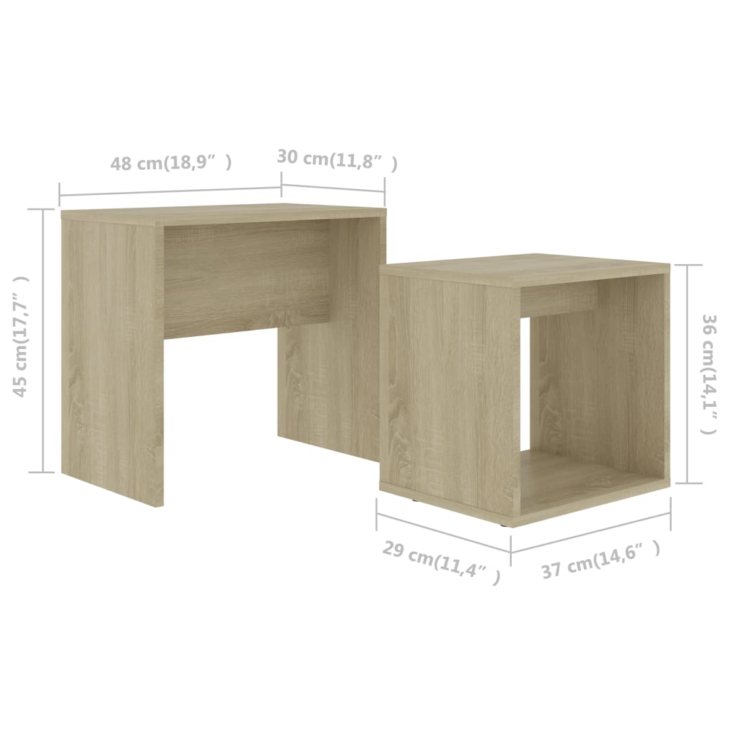 sofabordssæt 48x30x45 cm konstrueret træ sonoma-eg