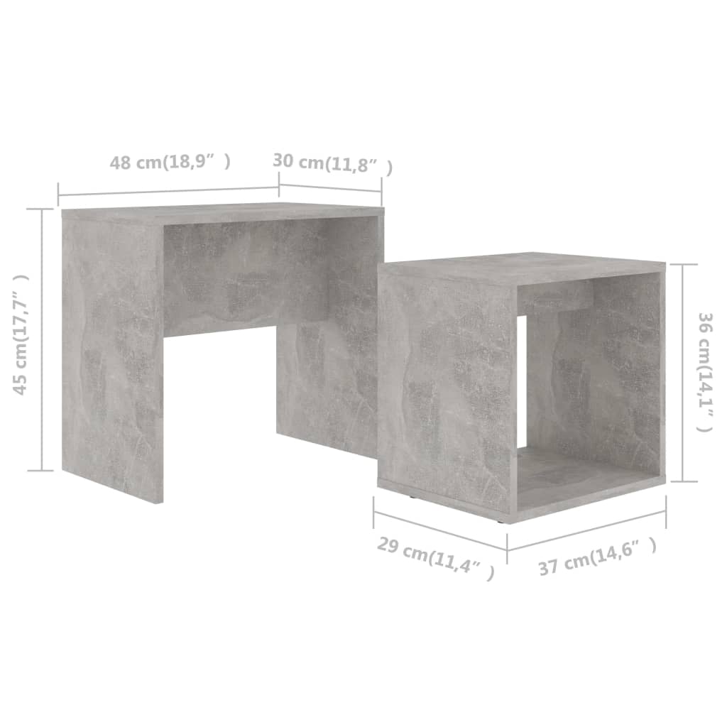 sofabordssæt 48x30x45 cm konstrueret træ betongrå