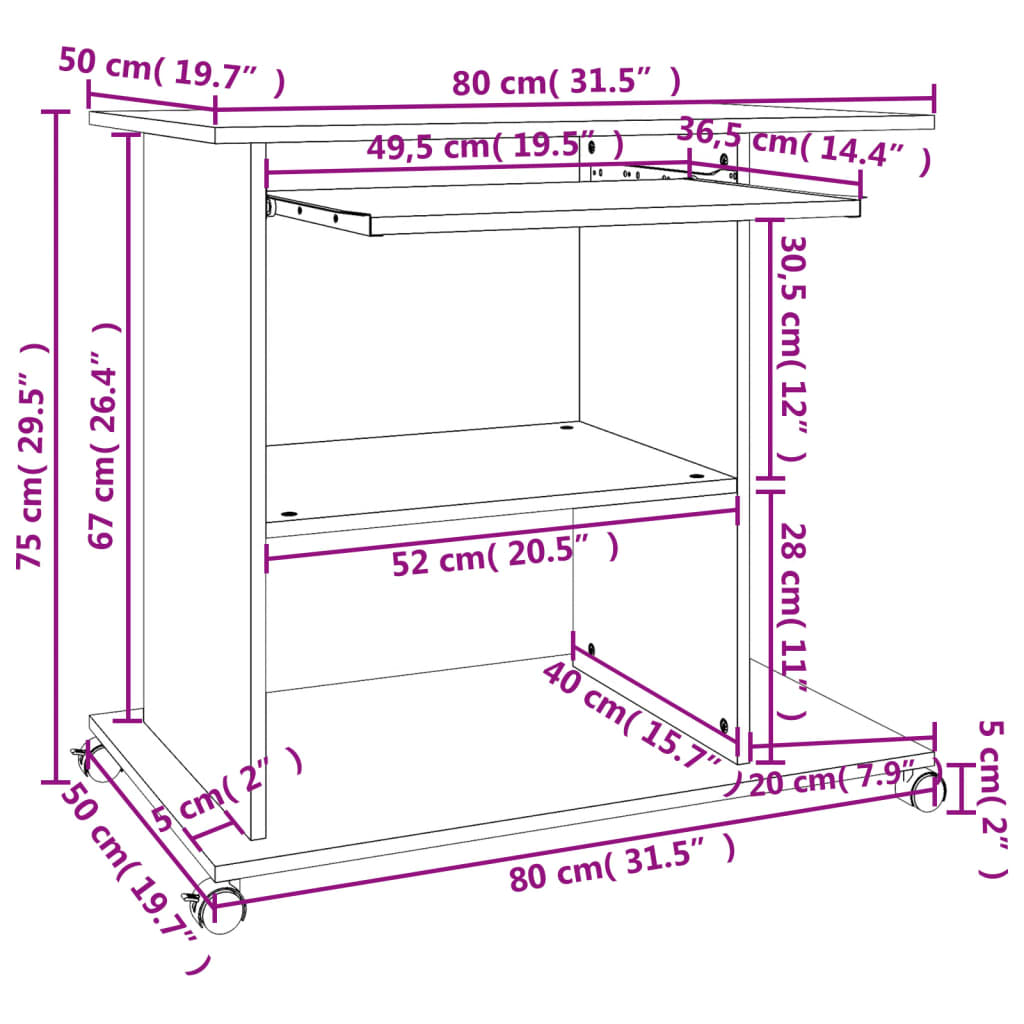 computerbord 80x50x75 cm spånplade grå