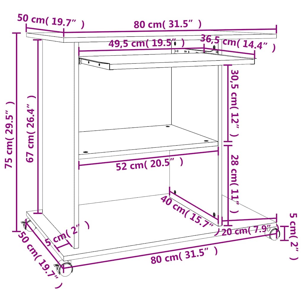 computerbord 80x50x75 cm konstrueret træ sonoma-eg