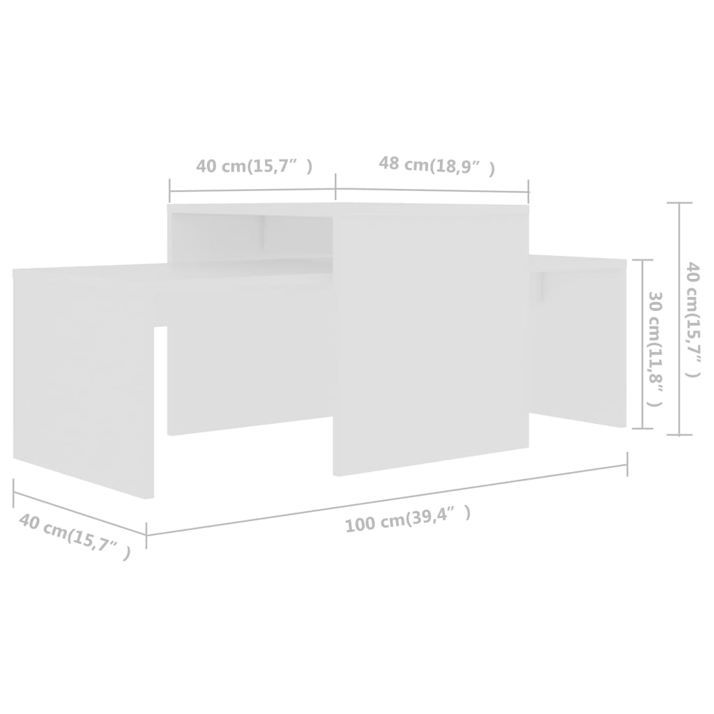 sofabordssæt 100x48x40 cm konstrueret træ hvid