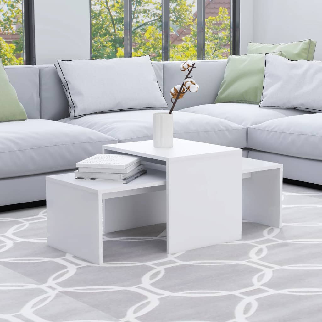 sofabordssæt 100x48x40 cm konstrueret træ hvid