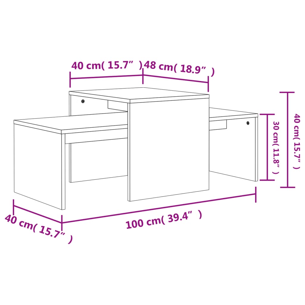 sofabordssæt 100x48x40 cm konstrueret træ betongrå