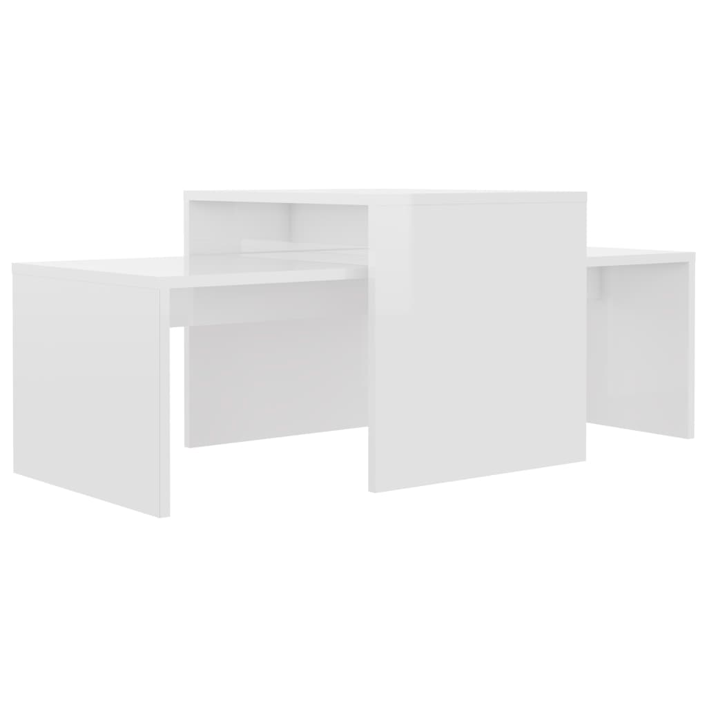 sofabordssæt 100x48x40 cm konstrueret træ hvid højglans