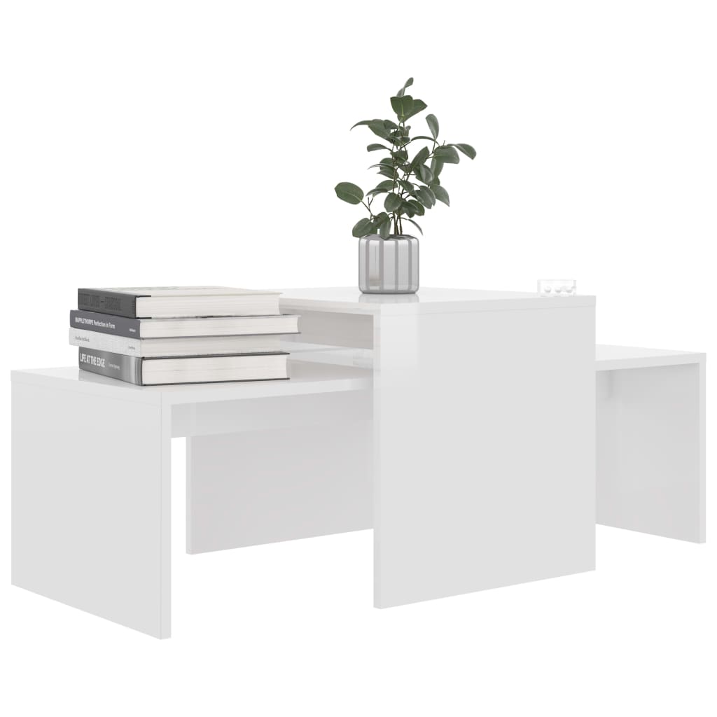 sofabordssæt 100x48x40 cm konstrueret træ hvid højglans