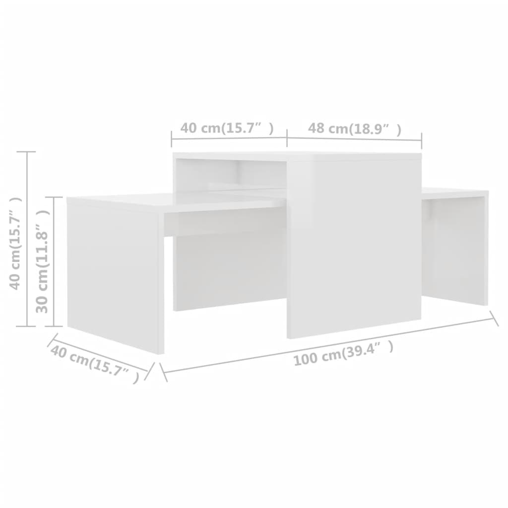 sofabordssæt 100x48x40 cm konstrueret træ hvid højglans