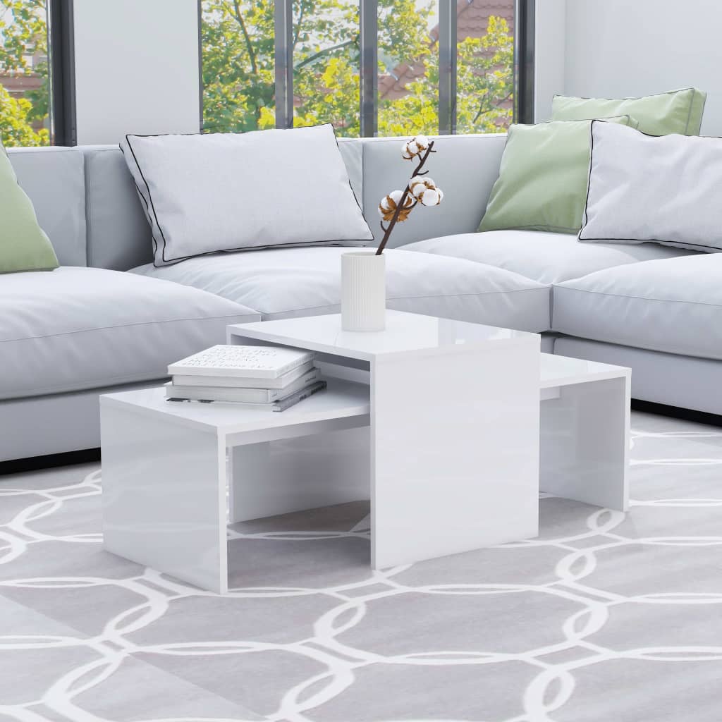 sofabordssæt 100x48x40 cm konstrueret træ hvid højglans