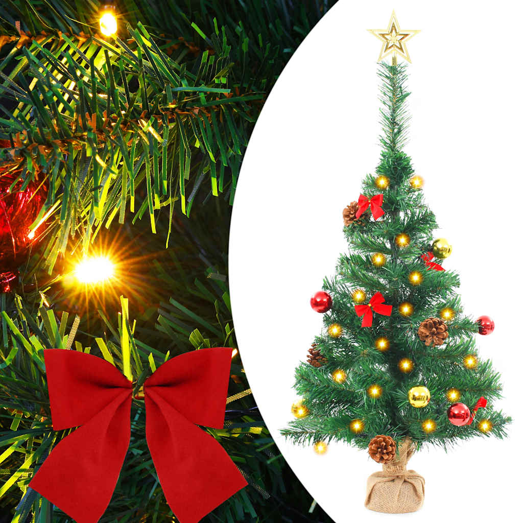 kunstigt juletræ med lys og julekugler 64 cm grøn