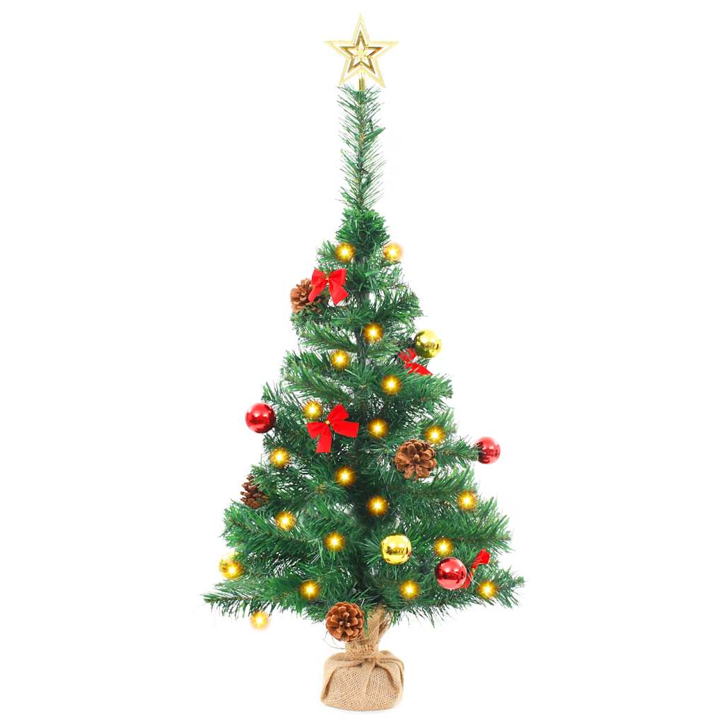 kunstigt juletræ med lys og julekugler 64 cm grøn