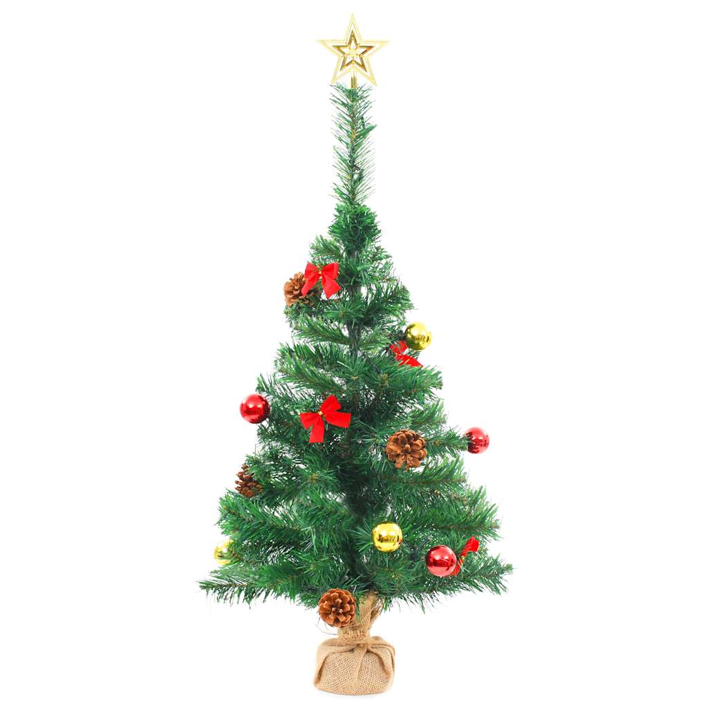 kunstigt juletræ med lys og julekugler 64 cm grøn