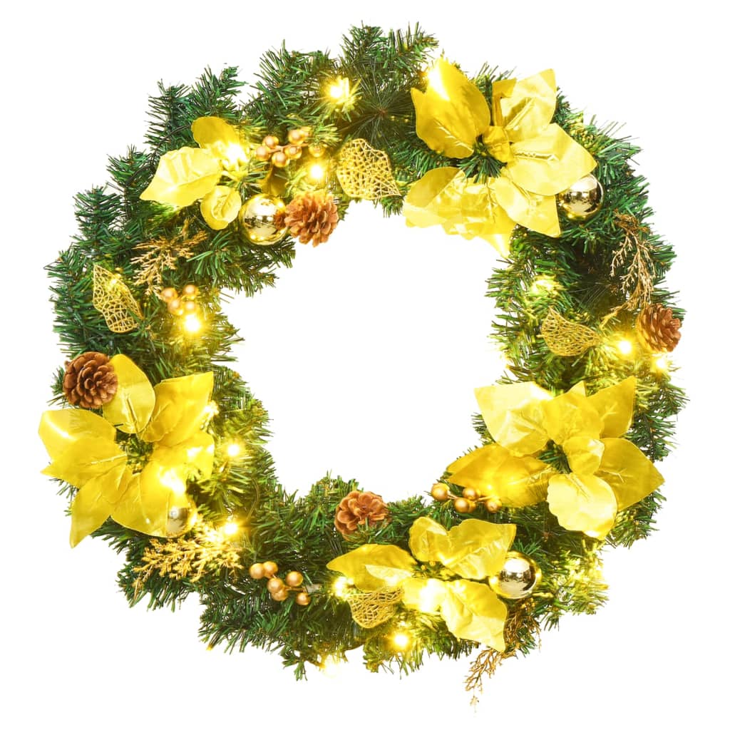 julekrans med LED-lys grøn 60 cm PVC