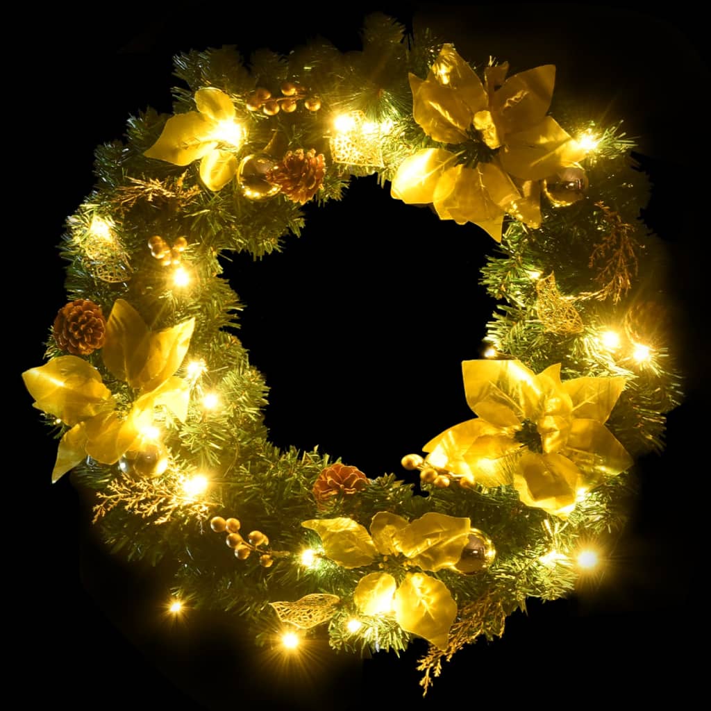 julekrans med LED-lys grøn 60 cm PVC
