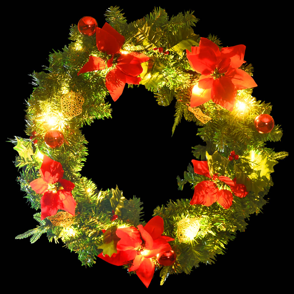 julekrans med LED-lys 60 cm PVC grøn