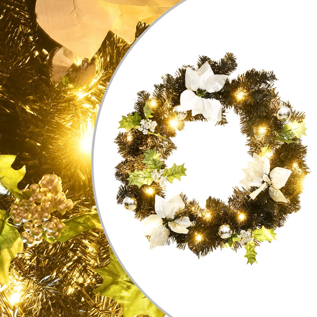 julekrans med LED-lys 60 cm PVC sort