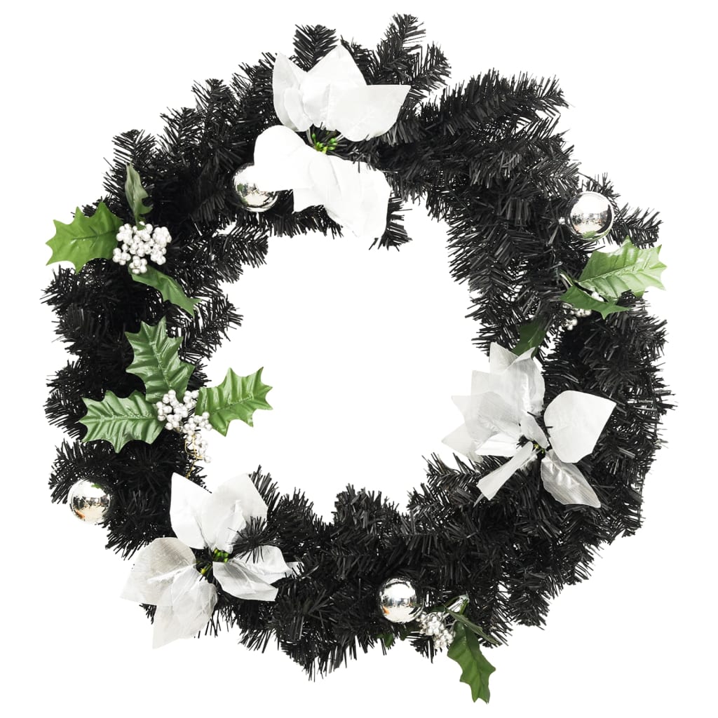 julekrans med LED-lys 60 cm PVC sort