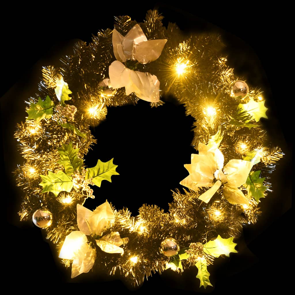 julekrans med LED-lys 60 cm PVC sort