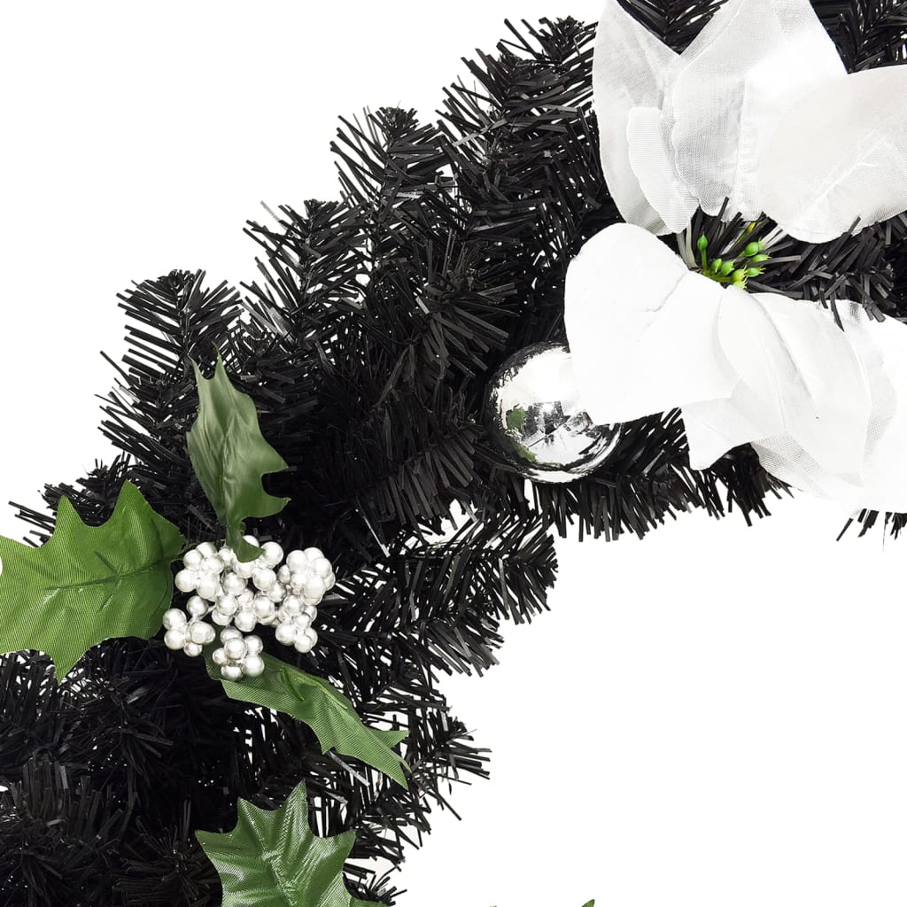 julekrans med LED-lys 60 cm PVC sort