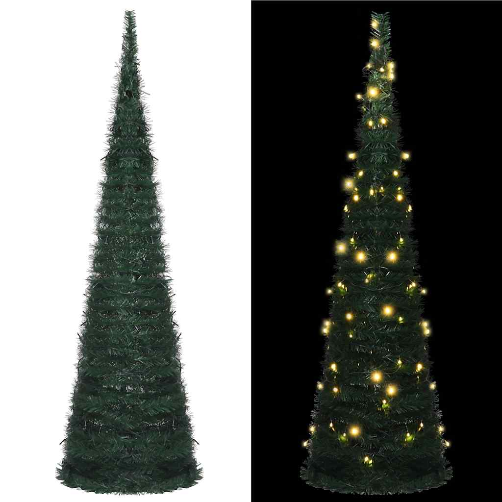 kunstigt pop op-juletræ med lys 210 cm grøn