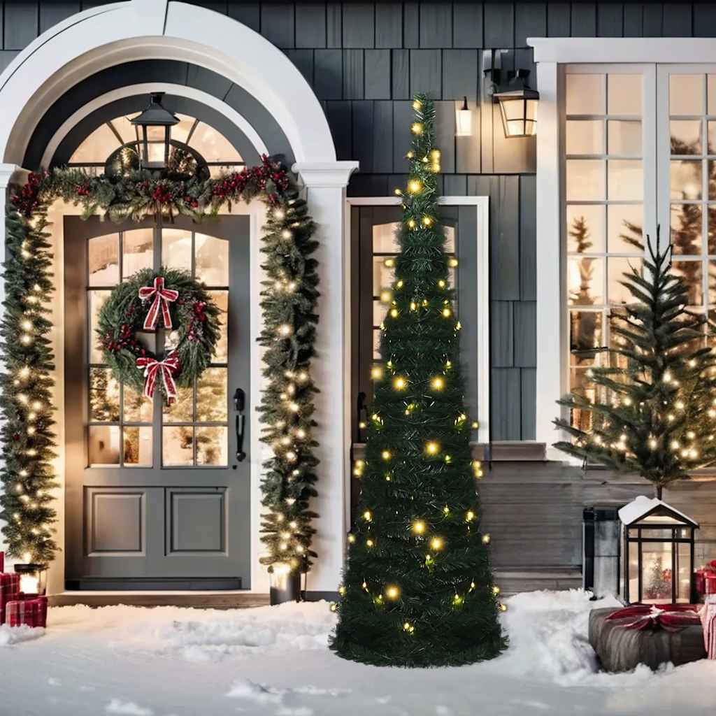 kunstigt pop op-juletræ med lys 210 cm grøn