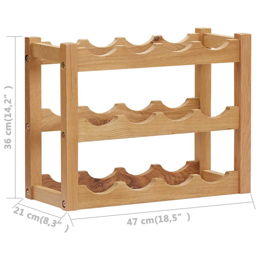 vinreol til 12 flasker 47x21x36 cm massivt egetræ