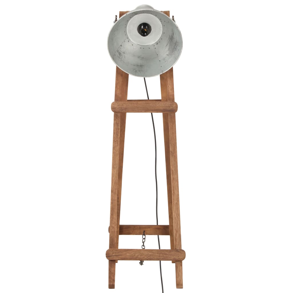 gulvlampe E27 massivt mangotræ sølvfarvet