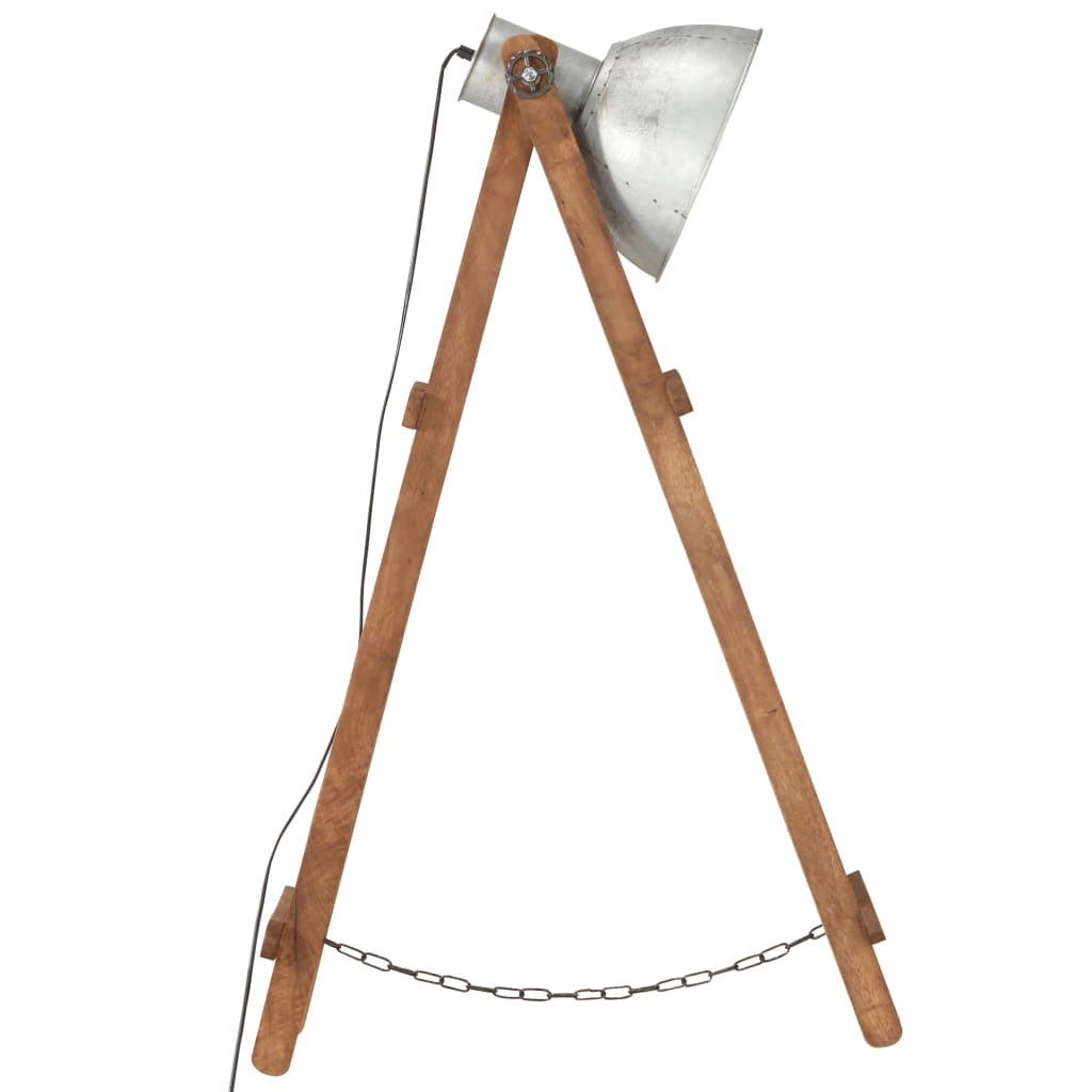 gulvlampe E27 massivt mangotræ sølvfarvet