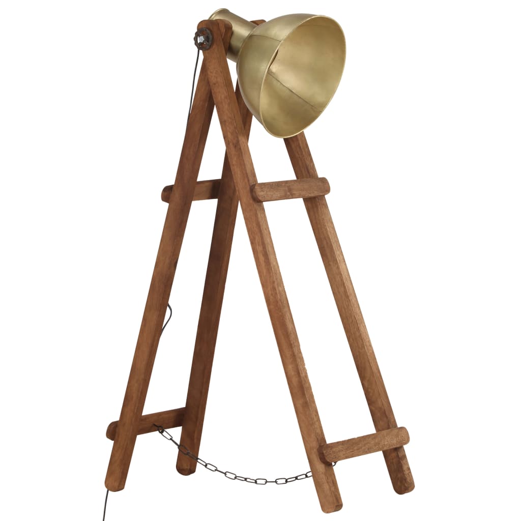 gulvlampe E27 massivt mangotræ messingfarvet