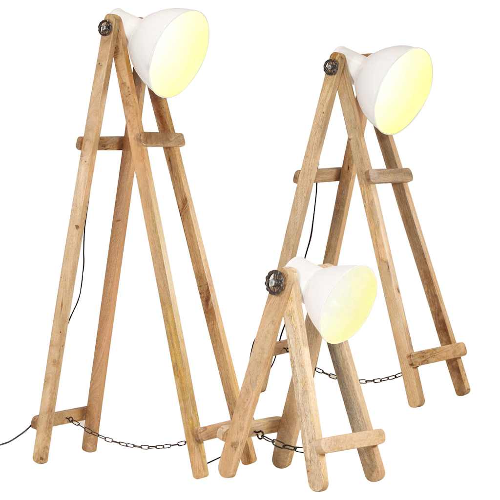 gulvlamper 3 stk. E27 massivt mangotræ hvid