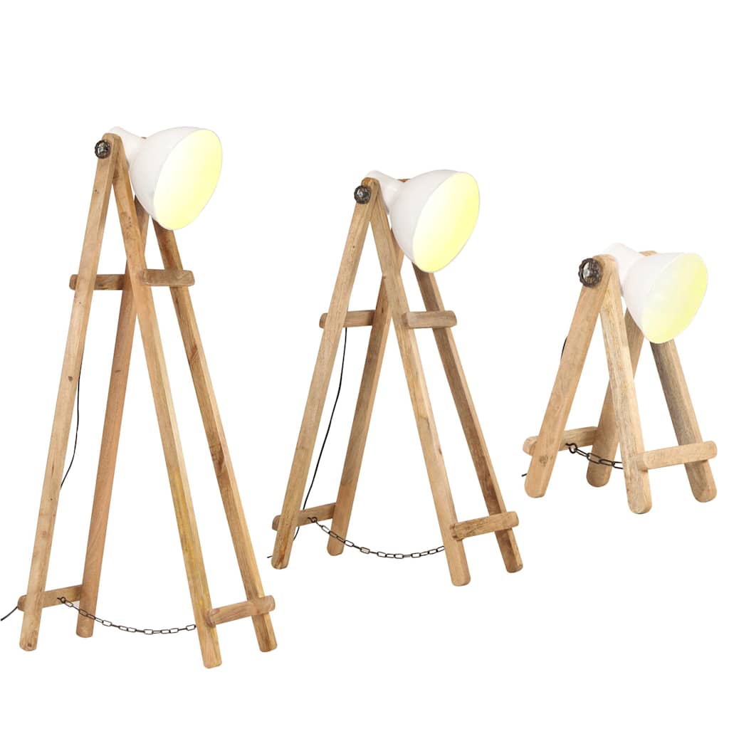 gulvlamper 3 stk. E27 massivt mangotræ hvid