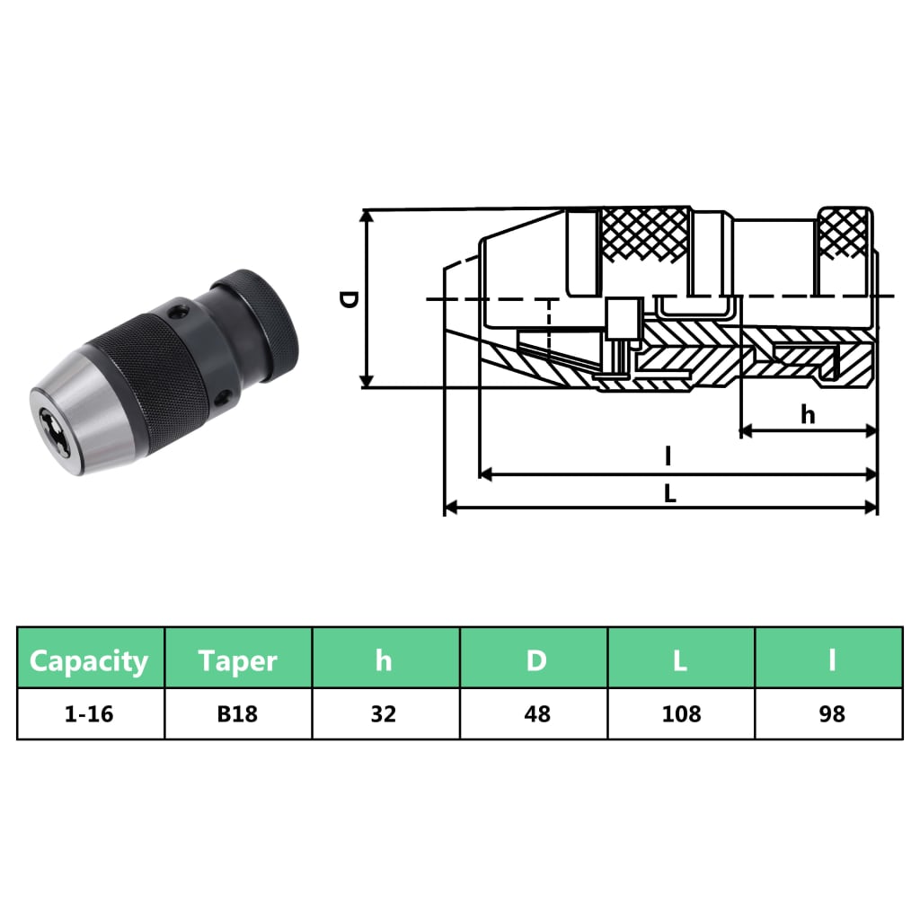 borepatron m. quick release-funktion MT2-B18 16 mm spændeområde 1-16B18