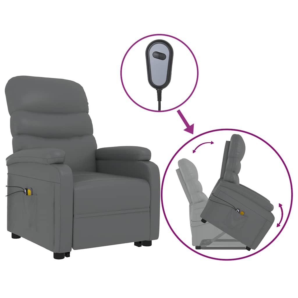 massagestol med løftefunktion kunstlæder antracitgrå
