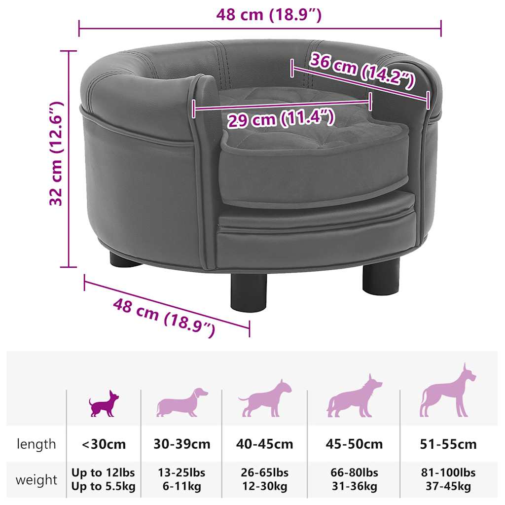 hundesofa 48x48x32 cm plys og kunstlæder grå