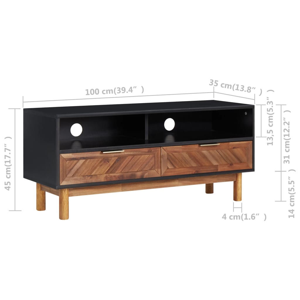 tv-skab 100x35x45 cm massivt akacietræ og MDF
