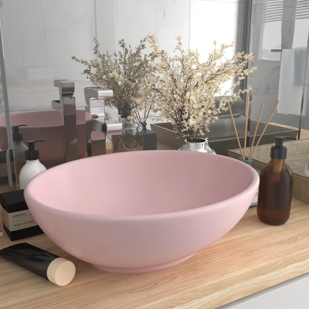 luksuriøs håndvask 40x33 cm keramisk oval mat pink