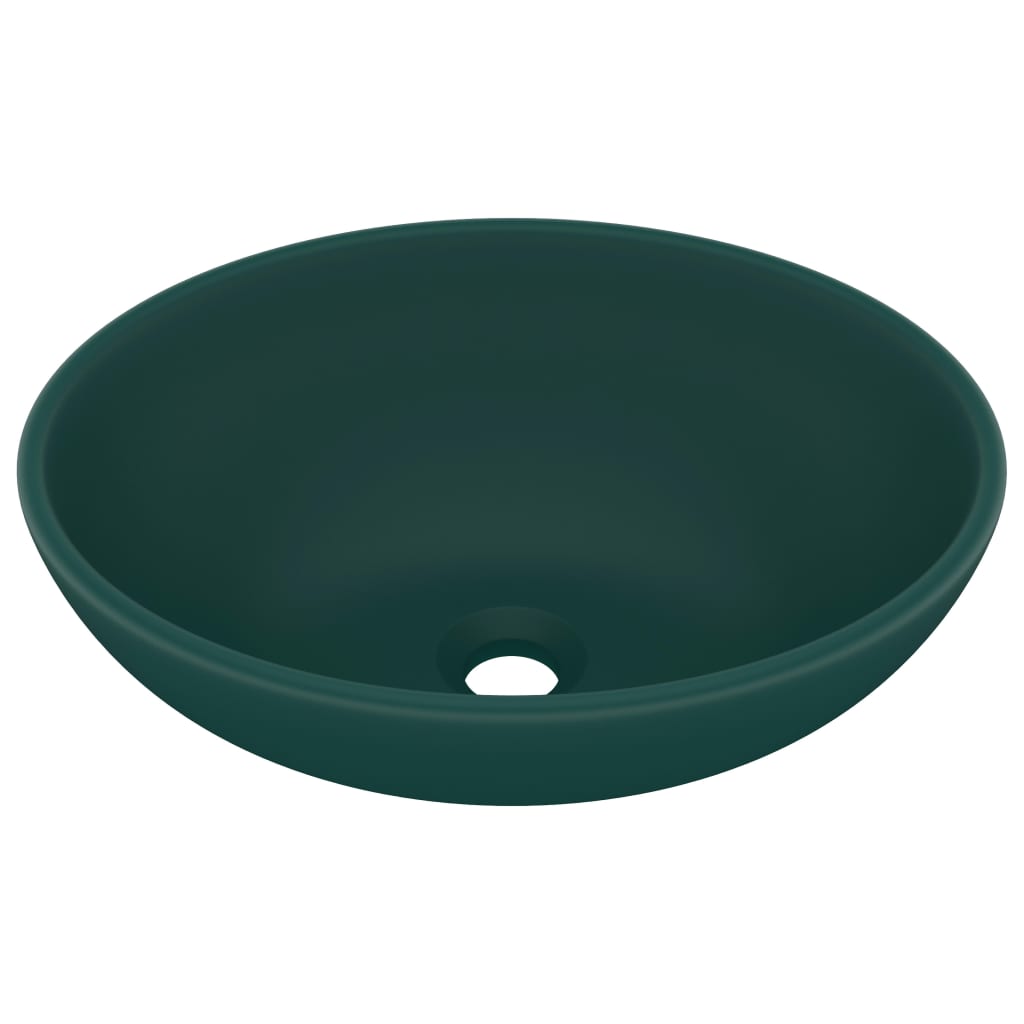 luksuriøs håndvask 40x33 cm keramisk oval mat mørkegrøn