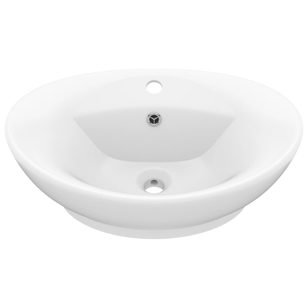 luksuriøs håndvask overløb 58,5x39 cm keramisk oval mat hvid