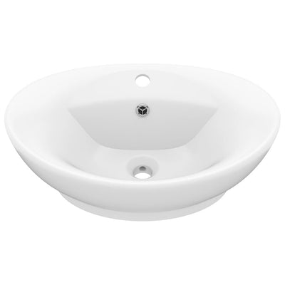 luksuriøs håndvask overløb 58,5x39 cm keramisk oval mat hvid