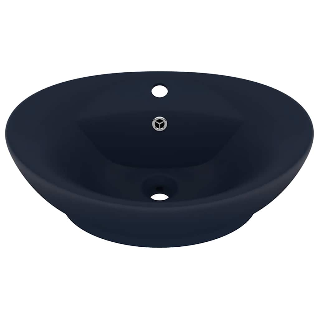 luksuriøs håndvask overløb 58,5x39cm keramisk oval mat mørkeblå