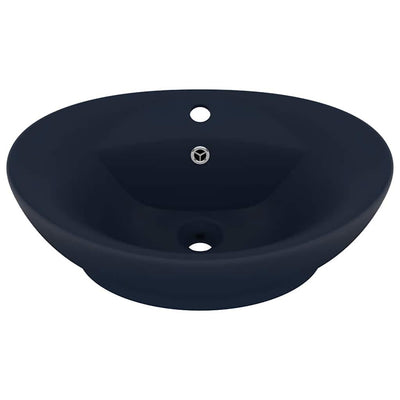luksuriøs håndvask overløb 58,5x39cm keramisk oval mat mørkeblå