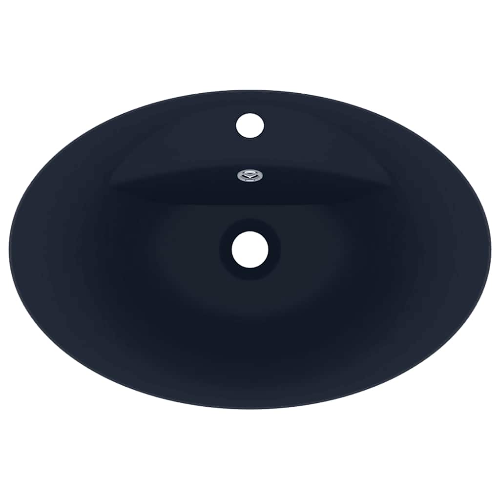 luksuriøs håndvask overløb 58,5x39cm keramisk oval mat mørkeblå